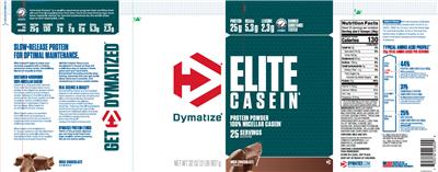 Photo of the Dymatize Elite Casein Rich Chocolate label