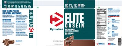Photo of the Dymatize Elite Casein Rich Chocolate label