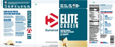 Photo of the Dymatize Elite Casein Smooth Vanilla label
