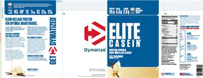 Photo of the Dymatize Elite Casein Smooth Vanilla label