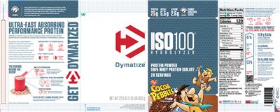 Photo of the Dymatize ISO100 Hydrolyzed Cocoa Pebbles Flavor label