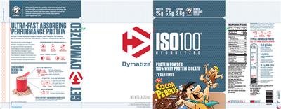 Photo of the Dymatize ISO100 Hydrolyzed Cocoa Pebbles Flavor label