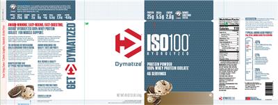 Photo of the Dymatize ISO100 Hydrolyzed Cookies & Cream label