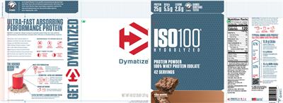 Product label for ISO100 Hydrolyzed Fudge Brownie