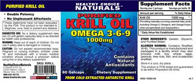 Photo of the Healthy Choice Naturals Purified Krill Oil Omega 3-6-9 1000 mg label