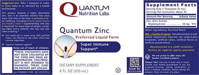 Photo of the Quantum Nutrition Labs Quantum Zinc label