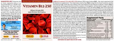 Photo of the ProCaps Laboratories Vitamin B12-250 label