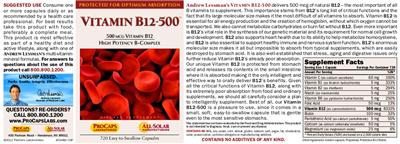 Photo of the ProCaps Laboratories Vitamin B12-500 label