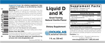 Photo of the Douglas Laboratories Liquid D and K Natural Vanilla Flavor label
