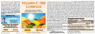 Photo of the ProCaps Laboratories Vitamin C-500 Complex label