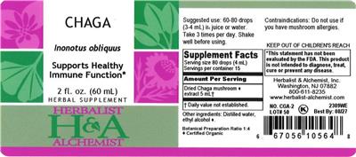 Photo of the Herbalist & Alchemist Chaga label