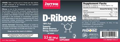 Photo of the Jarrow Formulas D-Ribose label