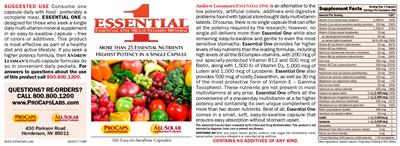 Photo of the ProCaps Laboratories Essential 1 Essential One Multi-Vitamin-Mineral label