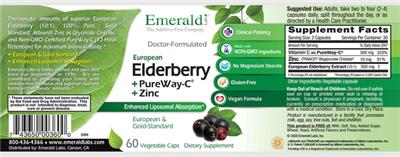Photo of the Emerald Labs Europen Elderberry + PureWay-C + Zinc label