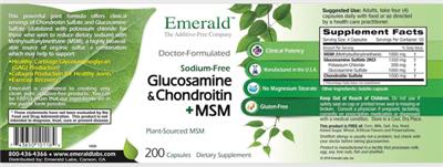 Photo of the Emerald Glucosamine & Chondroitin + MSM label