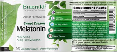 Photo of the Emerald Labs Melatonin 3 mg label