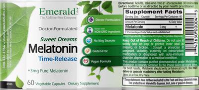 Photo of the Emerald Labs Melatonin 3 mg Time-Release label