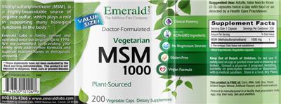 Photo of the Emerald Labs MSM 1000 label
