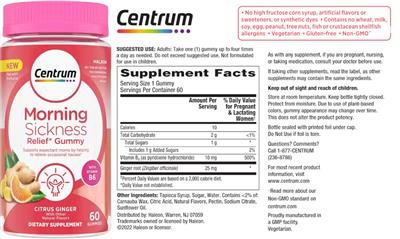 Photo of the Centrum Morning Sickness label