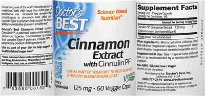 Photo of the Doctor's Best Cinnamon Extract with Cinnulin PF 125 mg label