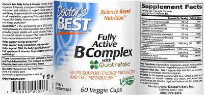 Photo of the Doctor's Best Fully Active B Complex with Quatrefolic label