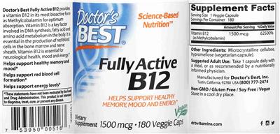 Photo of the Doctor's Best Fully Active B12 1500 mcg label
