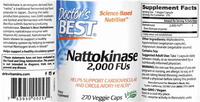 Photo of the Doctor's Best Nattokinase 2,000 FUs label