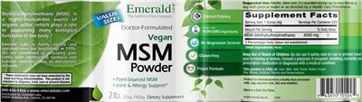 Photo of the Emerald Labs MSM Powder label