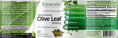 Photo of the Emerald Labs Olive Leaf 500 mg label