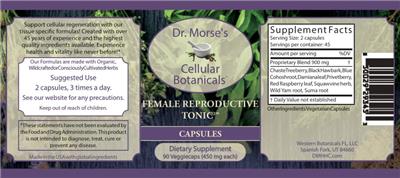 Photo of the Dr. Morse's Cellular Botanicals Female Reproductive Tonic Capsules label
