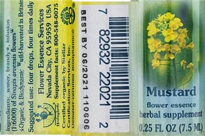 Photo of the Flower Essence Services Mustard Flower Essence label