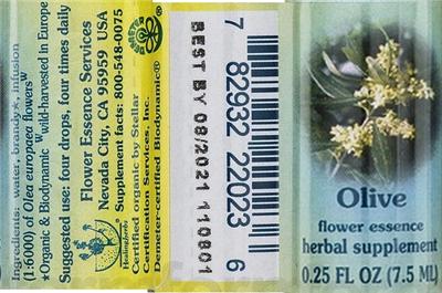 Photo of the Flower Essence Services Olive Flower Essence label