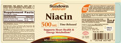 Photo of the Sundown Naturals Niacin 500 mg Time Released label