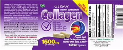 Photo of the GM Germa Collagen 1500 mg label