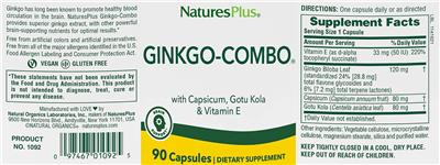 Photo of the NaturesPlus Ginkgo-Combo label