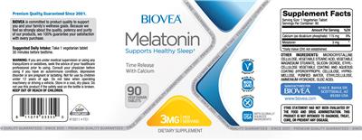 Photo of the BIOVEA Melatonin 3 mg Time Release label