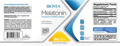 Photo of the BIOVEA Melatonin 3 mg label