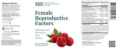 Photo of the MH Michael's Health Naturopathic Programs Female Reproductive Factors label