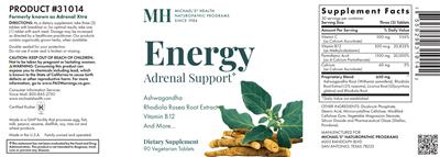 Photo of the MH Michael's Health Naturopathic Programs Energy Adrenal Support label