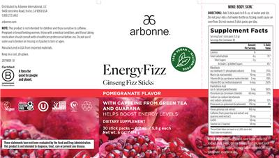 Photo of the Arbonne EnergyFizz Pomegranate Flavor label