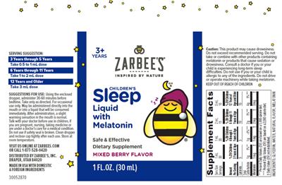 Photo of the Zarbee's Children's Sleep Liquid with Melatonin Mixed Berry Flavor label