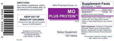 Photo of the Miller Pharmacal Group MG Plus Protein label
