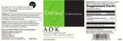 Photo of the DaVinci Laboratories A-D-K label