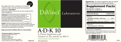 Photo of the DaVinci Laboratories of Vermont A-D-K 10 label