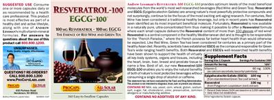 Photo of the ProCaps Laboratories Resveratrol-100 EGCG-100 label