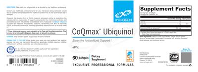 Photo of the XYMOGEN CoQmax Ubiquinol label