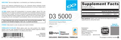 Photo of the XYMOGEN D3 5000 label