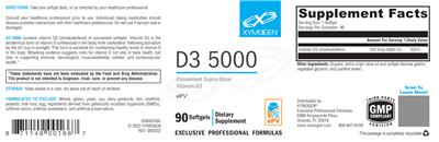 Photo of the XYMOGEN D3 5000 label
