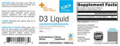 Photo of the XYMOGEN D3 Liquid 1000 IU label