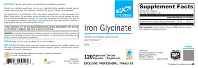 Photo of the XYMOGEN Iron Glycinate label